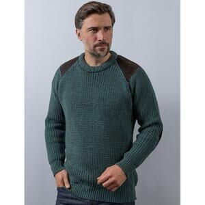 Aran Crafts Irish Fishermans Ribbed‎ Sweater with Patches Sz XL